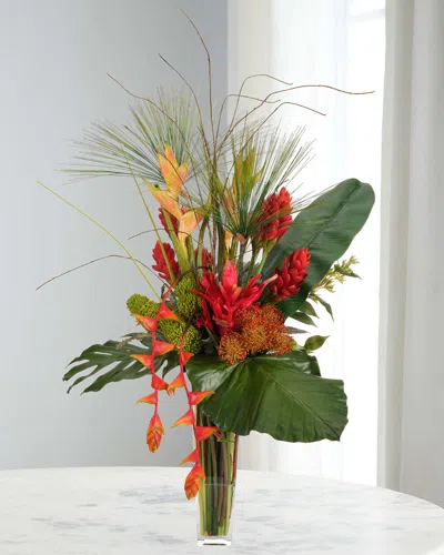 Ndi Proteas & Ginger 61" Faux Floral Arrangement In Tapered Glass Vase