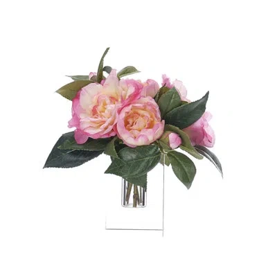 Ndi Real-touch Camellia, Pink, Glass Cube, 9wx8dx9h