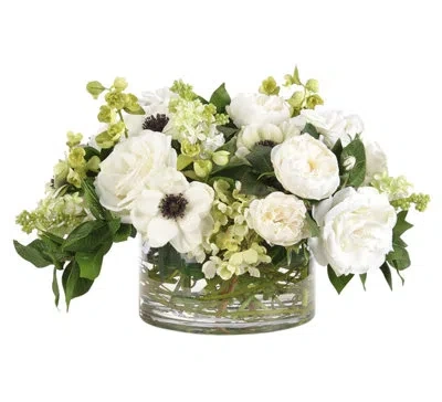 Ndi Rose Anemone, White Green, Glass Bowl, 19wx19x12h In Multi