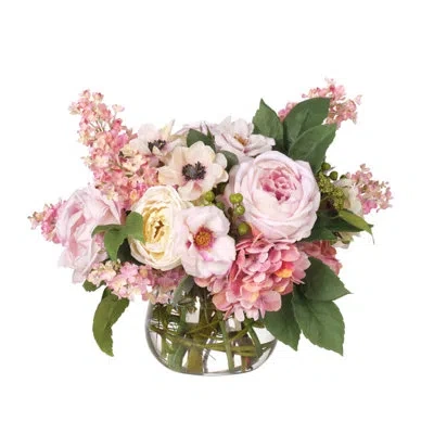 Ndi Rose Hydrangea, Cream Pink, Glass Vase, 19wx15dx14h