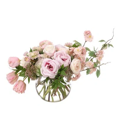 Ndi Rose Hydrangea, Pink Cream, Glass Bubble, 32wx19dx19h