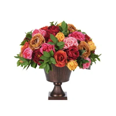 Ndi Rose Peony, Pink Red, Metal Urn, 23wx24dx21h