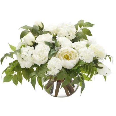 Ndi Rose Peony, White, Glass Bubble, 22wx17dx14h