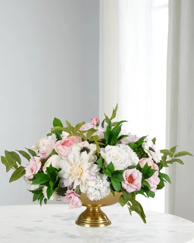 Ndi Roses & Anemones 24" Faux Floral Arrangement In Footed Brass Bowl