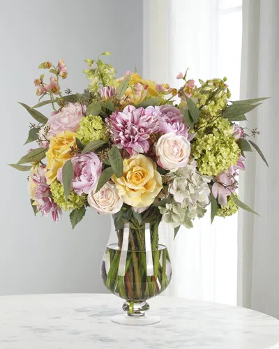 Ndi Roses & Peonies 26" Faux Floral Arrangement In A Glass Urn