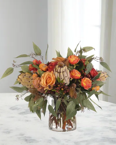 Ndi Roses & Proteas 22" Faux Floral Arrangement In A Glass Cylinder
