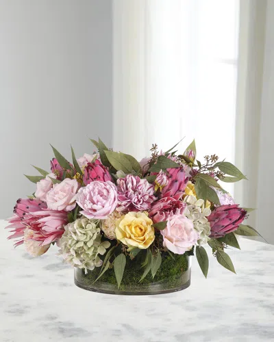Ndi Roses, Peonies, & Moss Garden 29" Faux Floral Arrangement In Glass Bowl