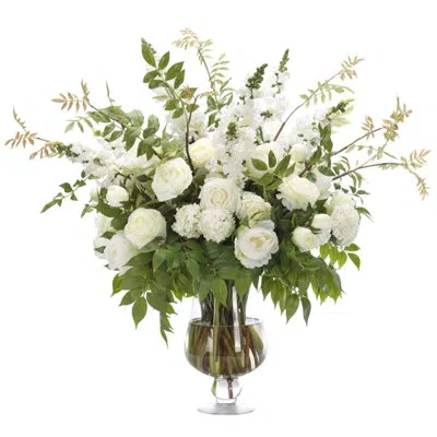 Ndi Snapdragon Rose, White, Glass Urn, 42wx40dx37h