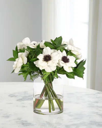 Ndi White Anemones 12" Faux Floral Arrangement In Glass Cylinder