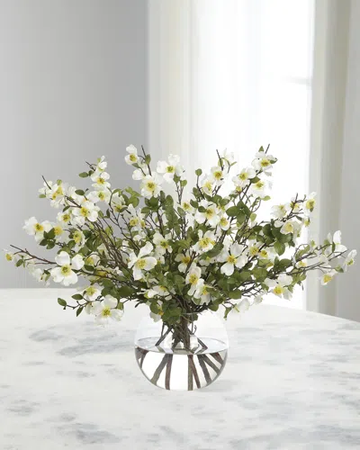 Ndi White Dogwood 43" Faux Floral Arrangement In A Glass Bubble