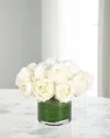 NDI WHITE ROSES 8" FAUX FLORAL ARRANGEMENT IN GLASS CYLINDER