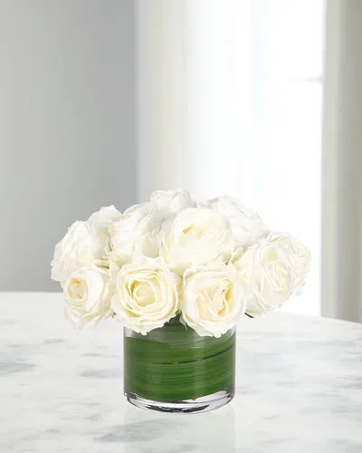 Ndi White Roses 8" Faux Floral Arrangement In Glass Cylinder