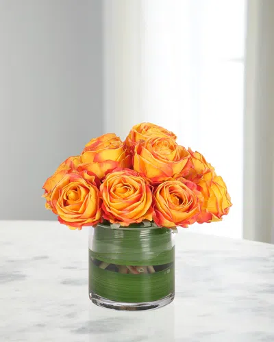 Ndi White Roses 8" Faux Floral Arrangement In Glass Cylinder In Orange
