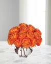 Ndi White Roses 8" Faux Floral Arrangement In Glass Vase In Orange