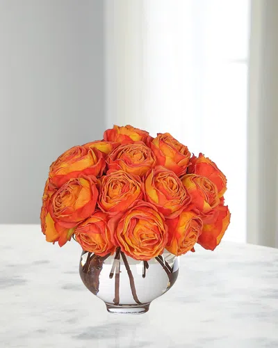 Ndi White Roses 8" Faux Floral Arrangement In Glass Vase In Orange