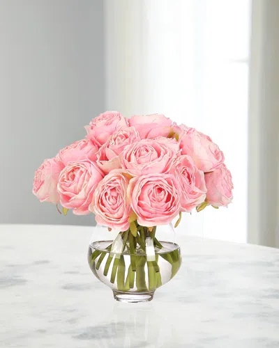 Ndi White Roses 8" Faux Floral Arrangement In Glass Vase In Pink