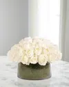 Ndi White Roses And Moss 13" Faux Floral Arrangement In Glass Bowl