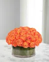Ndi White Roses And Moss 13" Faux Floral Arrangement In Glass Bowl In Orange