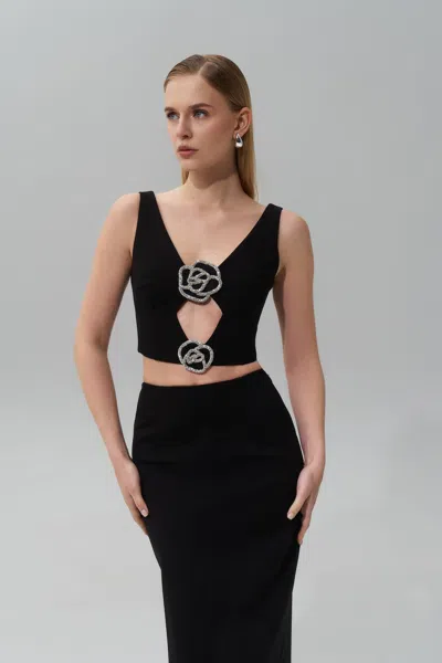 Nds The Label Crop Top With Crystal Rose Cut-out Detail