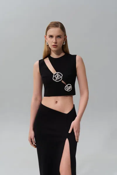 Nds The Label Crystal Rose Embellished Top With Side Cut-out