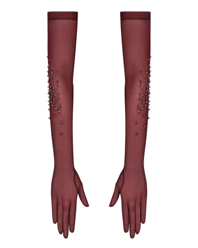 Nds The Label Sheer Embellished Gloves In Coffee