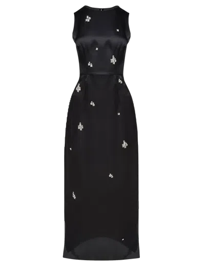 Nds The Label Silk Organza Column Dress With Jewel Embellishments In Black