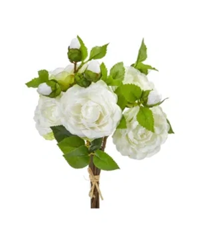 Nearly Natural 11" Camellia Artificial Flower Bouquet (set Of 4) In White