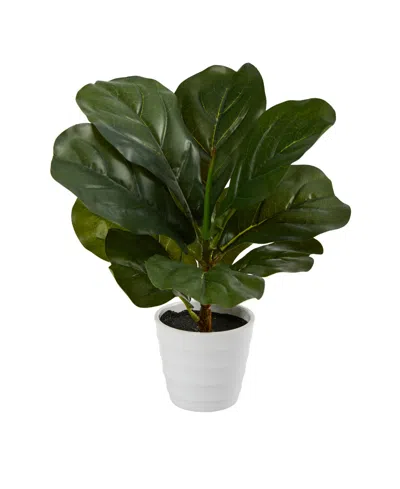 Nearly Natural 11" Fiddle Leaf Artificial Plant In Planter, Real Touch In Green
