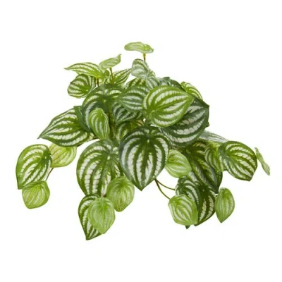 Nearly Natural 11-in Watermelon Peperomia Hanging Artificial Bush Plant In Green