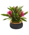 Nearly Natural 11in. Bromeliad Artificial Plant In Stoneware Planter In Purple
