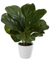 Nearly Natural 11" Fiddle Leaf Artificial Plant In Planter, Real Touch In Green