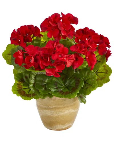 Nearly Natural 11in. Geranium Artificial Plant In Ceramic Planter