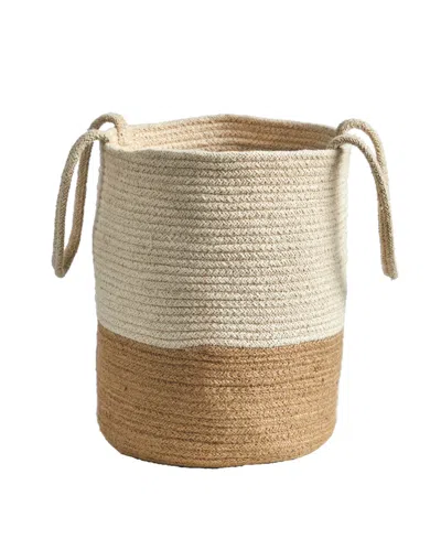 Nearly Natural 12" Handmade Natural Cotton Woven Basket Planter In Beige