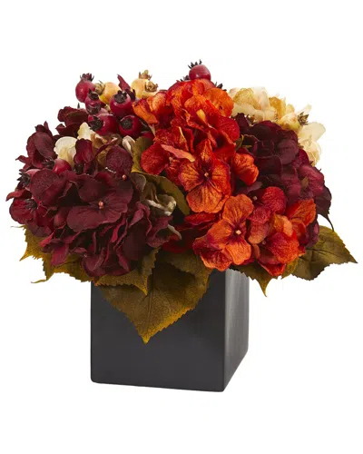 Nearly Natural 12in. Autumn Hydrangea Berry Artificial Arrangement In Black Vase
