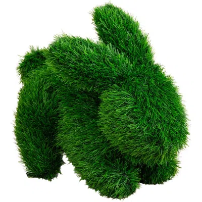 Nearly Natural 13-in Uv Resistant Artificial Grass Garden Plush Topiary Bunny Rabbit In Green