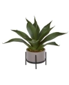 Nearly Natural 14" Agave Succulent In Decorative Planter In Green