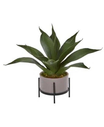 Nearly Natural 14" Agave Succulent In Decorative Planter In Green