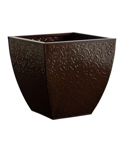 Nearly Natural 14" Embossed Metal Scroll Planter In Brown