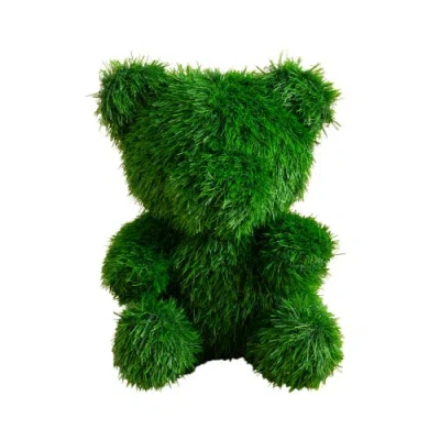 Nearly Natural 14-in Uv Resistant Artificial Grass Garden Plush Topiary Bear In Green