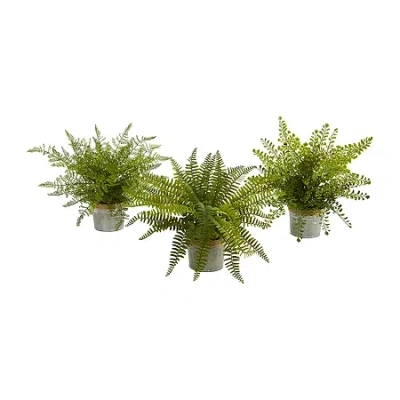 NEARLY NATURAL 14Â ASSORTED FERNS WITH PLANTER ARTIFICIAL PLANT; SET OF 3