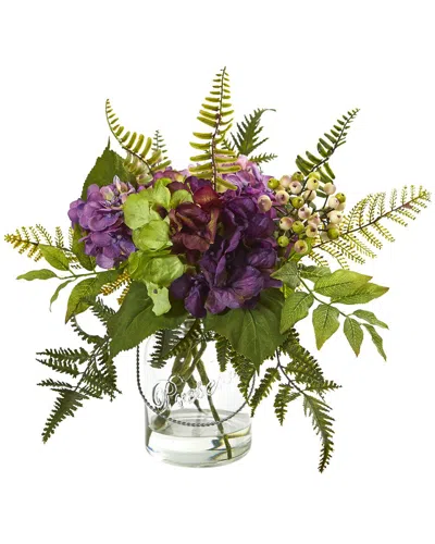 Nearly Natural 14" Hydrangea And Berry Artificial Arrangement In Purple