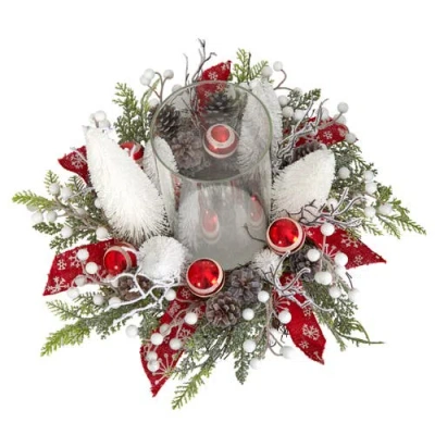 Nearly Natural 15-in Holiday Lighted Forest Candle Holder Table Christmas Artificial Arrangement In Multi