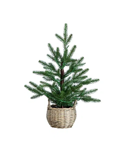 Nearly Natural 1.5" Pre-lit Artificial Christmas Tree In Basket Led Lights In Green