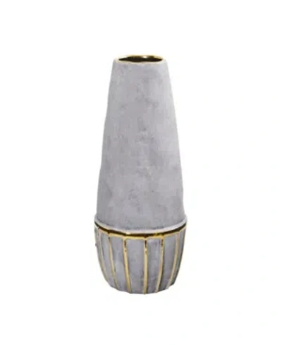 Nearly Natural 15" Regal Stone Decorative Vase With Gold-tone Accents In Gray