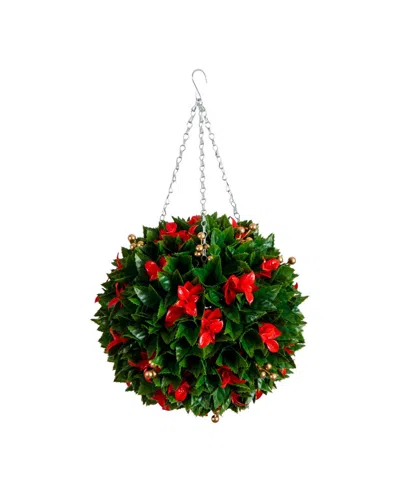 Nearly Natural 15" Uv Resistant Artificial Tip Photinia Christmas Hanging Ball Indoor And Outdoor In Multi