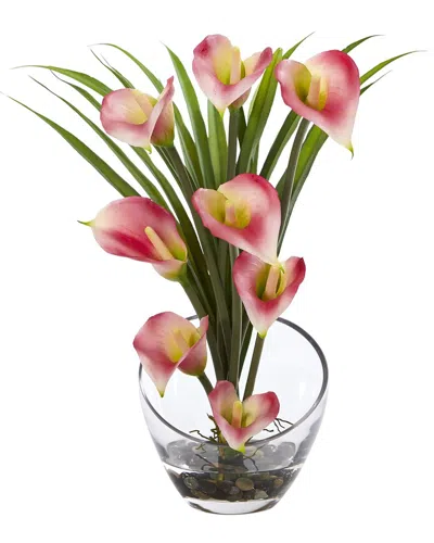 Nearly Natural 15.5in Calla Lily And Grass Artificial Arrangement In Vase In Red