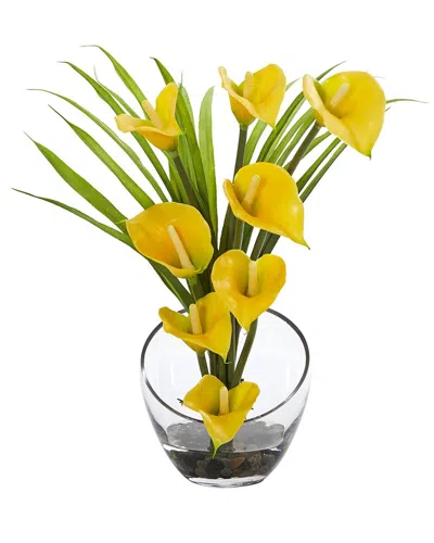 Nearly Natural 15.5in Calla Lily & Grass Artificial Arrangement In Vase In Yellow