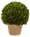 Nearly Natural 15in Boxwood Ball Preserved Plant In Planter In Green