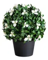 Nearly Natural 15in Uv-resistant Artificial Boxwood & Gardenia Topiary Plant  (indoor/outdoor) In Green