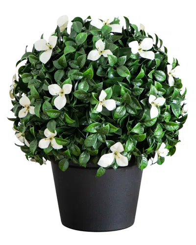 Nearly Natural 15in Uv-resistant Artificial Boxwood & Gardenia Topiary Plant  (indoor/outdoor) In Green